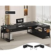 UPOSOJA 71" Executive Desk, Large Office Desk with Widen File Drawers &amp; Power Outlets, Reversible...