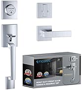 TICONN Front Door Handle Set, Heavy Duty Square Door Lever &amp; Single Cylinder Deadbolt Combo Rever...
