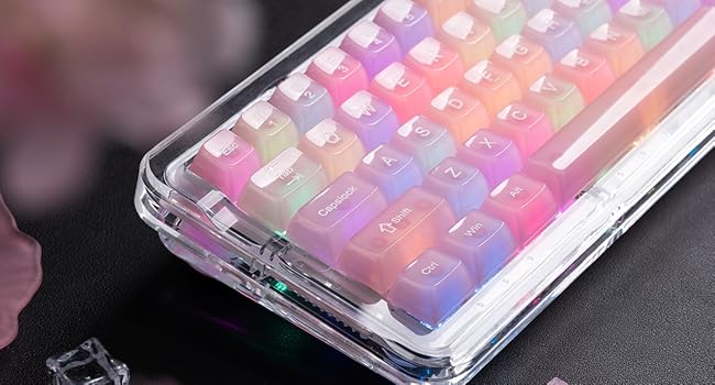 Keycaps Jelly Pink, Clear Cute Keycaps, Transparent Custom Cherry Profile Keyboard Key Cap