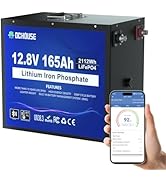 DC HOUSE 12V 165Ah LiFePO4 Lithium Battery, Bluetooth &amp; Low Temp Protection, Safer Metal Shell, 1...