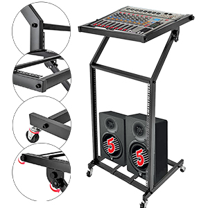 DJ Mixer Stand, Rack Mount Rolling Stage Cart, audio mixer stand, mixer stand music, dj stands