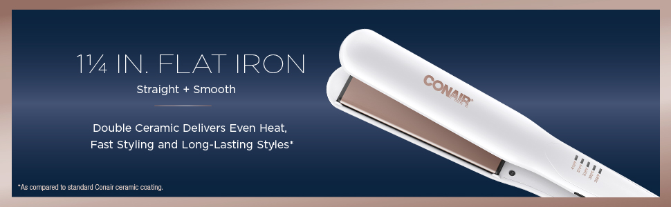 Conair Double Ceramic 1 1/4-inch Flat Iron; 1.25 inch Hair Straightener