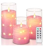 Homemory Flickering Flameless Candles with String Lights, Battery Operated Candles, Embedded Stri...