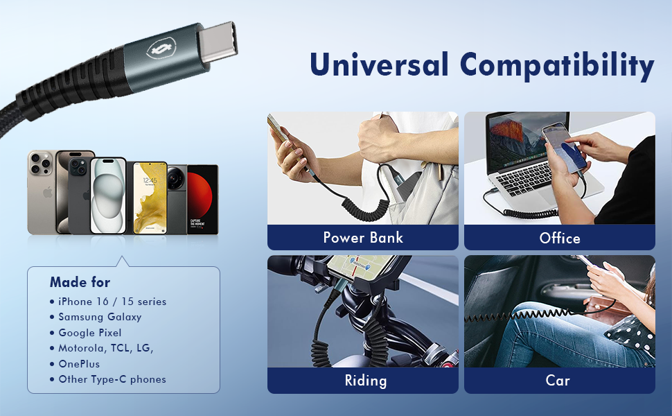 Coiled USB A to USB C Cable for Car