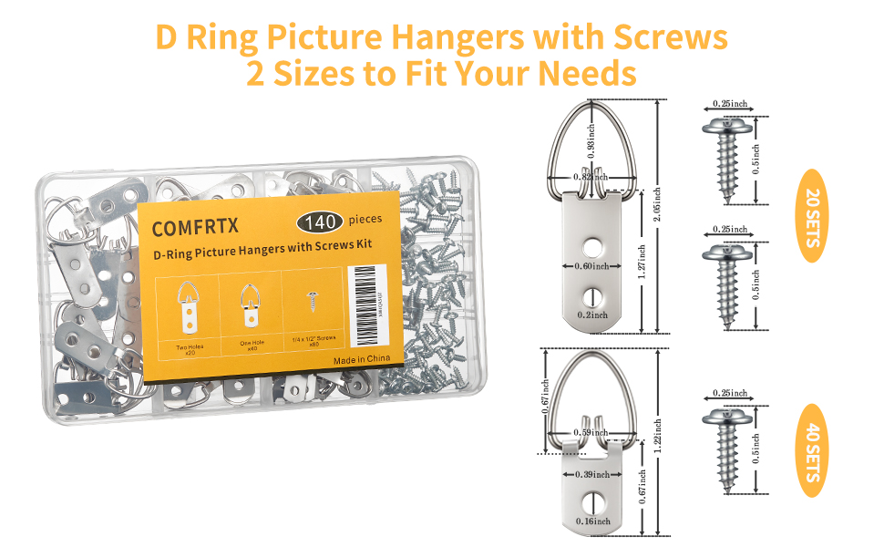 D Ring Picture Hangers with Screws - 2 Sizes to Fit Your Needs