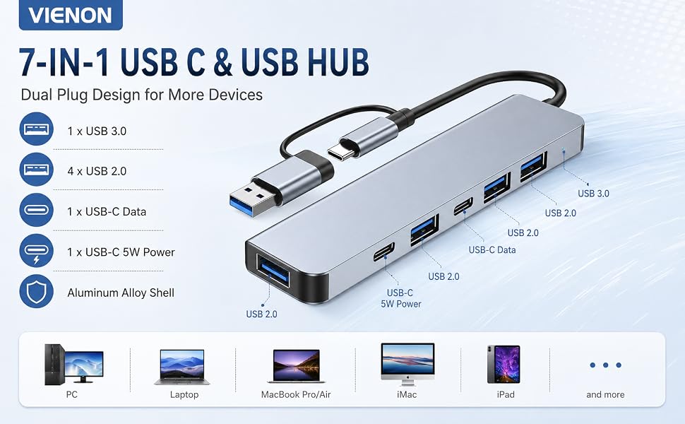 Aluminum USB C &amp;amp; USB Hub 7-in-1
