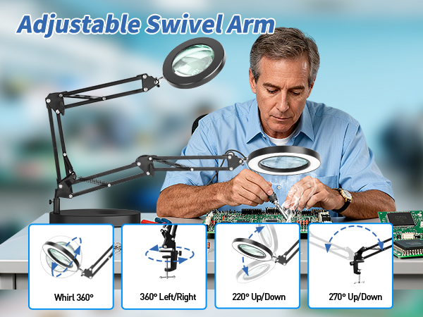 Adjustable Swivel Arm magnifier lamp hands free magnifying glass with light craft lamp