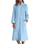 Ekouaer Women's Zip Up Robe Fleece Bathrobe Long Zipper Lounger Warm Housecoat Long Sleeve Nightg...