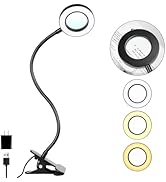 Upgraded Desk Clip-on Light with 5X Magnifying Glass, 10 Brightness Levels, 3 Color Modes, 5V/2A ...