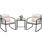 Devoko 3 Piece Rocking Bistro Set Wicker Patio Outdoor Furniture Porch Chairs Conversation Sets w...
