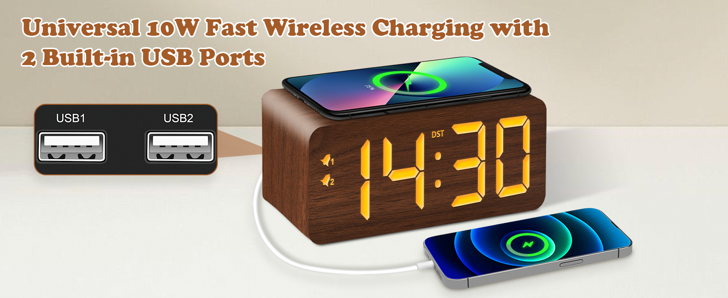 Universal 10W Fast Wireless Charging with 2 Built-in USB Ports