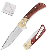 Flissa D2 Steel Pocket Knife, Folding Knife with Ball Bearing, Elegant Copper &amp; Wood Handle, Line...