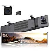 4K Rear View Mirror Camera,12" Mirror Dash Cam Backup Camera,Front and Rear Camera for Cars,Free ...