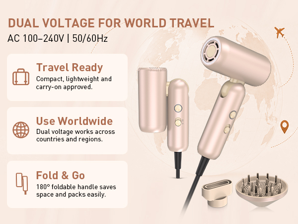 DUAL VOLTAGE FOR WORLD TRAVEL