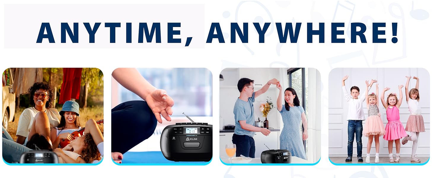 CD Player &amp; Cassette Tape Player with Case, Bluetooth Boombox, AM/FM Radio, Stereo Sound