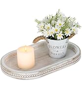 Hanobe Decorative Trays for Coffee Table : White Oval Centerpiece Tray Wood for Farmhouse Entry T...