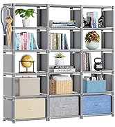 Mavivegue Bookshelf, 15 Cube Storage Organizer, Bookcase Shelf for Bedroom, Home Office-Grey