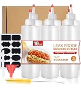 Squeeze Bottles, 16oz Plastic Condiment Squeeze Bottles with Labels &amp; Funnels &amp; Brusher for Liqui...
