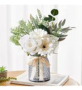 Wracra Artificial Flowers in Vase, Silk Roses Fake Flowers with Vase, Fake Plants, Faux Flowers T...