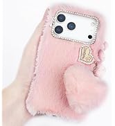 Losin Compatible with iPhone 17 Pro Max Plush Furry Case with Bling Diamond Camera Protection Wom...