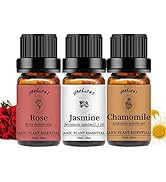 yethious Rose Jasmine Chamomile Essential Oil Set Organic 100% Pure Aromatherapy Oil for Diffuser...