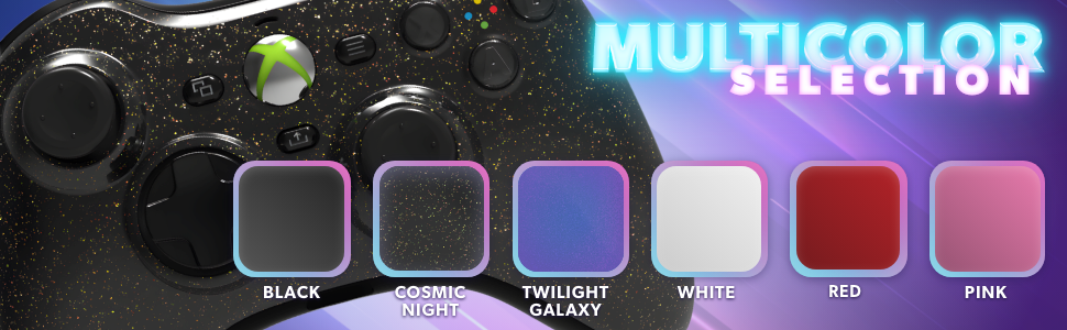 Multicolor selection: black, cosmic night, twilight galaxy, white, red, pink