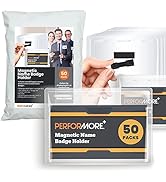 Performore 50 Pack of 4X 3" Magnetic Name Badge Holders Clear PVC Horizontal ID Card Tags Kit Wat...