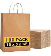 RACETOP 100 Pcs Kraft Shopping Bags 10x5x13 Inch Brown Paper Bags with Handles Bulk, Recycled Pap...