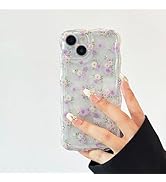 RALEAVO for iPhone 15 Case Cute Floral Pattern Design,Clear Curly Wave Frame Cover for Women,Soft...