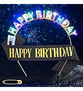 Uranian Light Up Birthday Headbands and Sash Led Rhinestone Crowns Birthday Hairbands Party Favor...