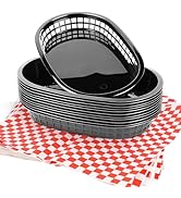 zandfelo 12 Pcs Black Fast Food Baskets and 120 Sheets 12'' Red Checkered Deli Liners, Classic De...
