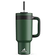 insulated tumbler with handle and 2-in-1 straw lid forest green