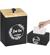 Magnetic Lint Bin and Dryer Sheet Holder Set for Laundry Room, Farmhouse Wooden Lint Trash Can wi...