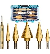 DURATECH 6-Piece Step Drill Bit Set with Automatic Center Punch, 50 Sizes in 5 High Speed Steel, ...