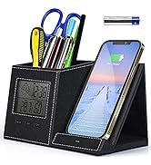 Pen Holder, Pen Organizer for Desk with Wireless Charger, Digital Indoor Thermometer and Humidity...
