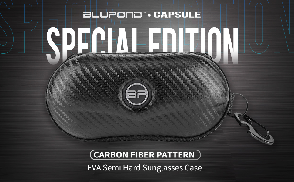 Carbon Sunglasses Case Semi Hard EVA Shell with Metal Hanging Hook Belt Clip Sun Glasses Storage
