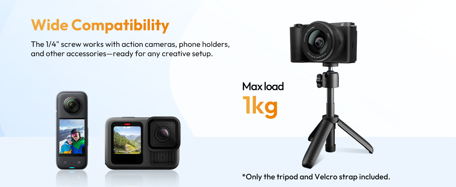 ULANZI MT88 ClipMate Camera Tripod, Selfie Stick w Velcro Strap &amp; Action Camera Adapter