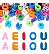 FASHEWELRY 50Pcs Large Acrylic Slide Letter Beads Candy Color Vowel Alphabet Beads 3D Initial Sli...