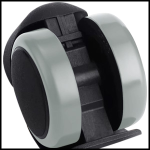 Black and silver circular device with two metal rings separated by a black plastic center, possibly a headphone stand or cable organizer.
