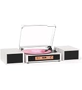 Bluetooth Record Player with Built-in &amp; External Stereo Speakers, USB/TF Card &amp; PC Recording, 3-S...