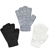 EvridWear Boys Girls Magic Stretch Gripper Gloves 3 Pair Pack Assortment, Kids One Size Winter Wa...