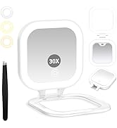 GOMIPURU Travel Mirror with Light, 1x/30x Magnifying Mirror with 3 Color Lights and Adjustable Br...