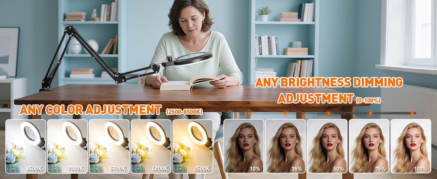 Color brightness and lighting adjustment magnifying glass with light esthetician magnifying lamp
