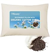 USlixury Organic Buckwheat Pillow for Sleeping - 14"X20" Buckwheat Hull Pillow with Organic Cotto...