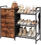 Somdot Shoe Rack, 3 Tier Shoe Organizer with 3 Drawers, Metal Shoe Storage Shelf for 6-9 Pairs of...