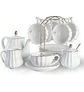 Porcelain Tea Sets British Royal Series, 8 OZ Cups&amp; Saucer Service for 6, with Teapot Sugar Bowl ...