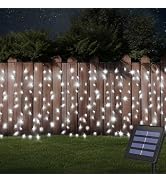 DBFAIRY Solar Curtain Lights,19.6ft x 3.3ft 300 LED Outdoor Christmas Solar Curtain Lights Waterp...