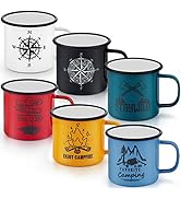 P&amp;P CHEF 16 Oz Enamel Mug Coffee Cup Set of 6, Camping Enamel Mug with Patterns &amp; Handle for Tea ...
