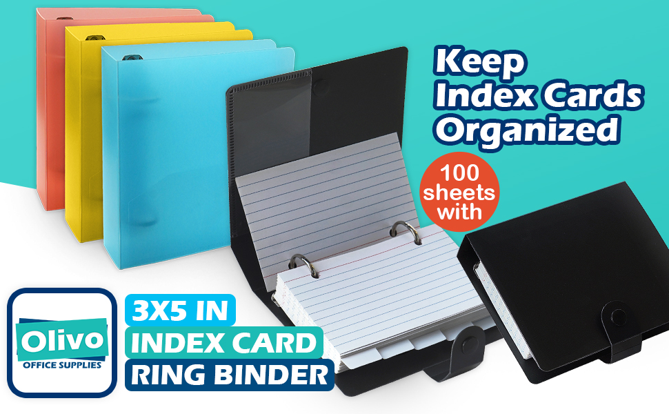 3x5 Lined Index Cards with Ring Binder Holder and Dividers 100 Ruled Note Cards Kit Set for Studying
