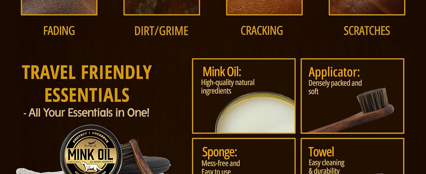 Eagle Mink Oil for Leather Boots All-Natural Leather Conditioner and Cleaner Waterproof Formula